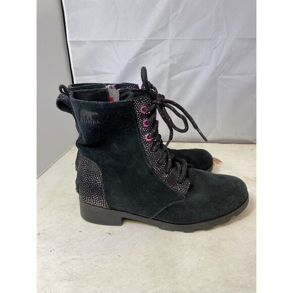 Sorel Black Emelie Lace Up Iridescent Polka Dot Boots Shoes Size 5 - Picture 2 of 10